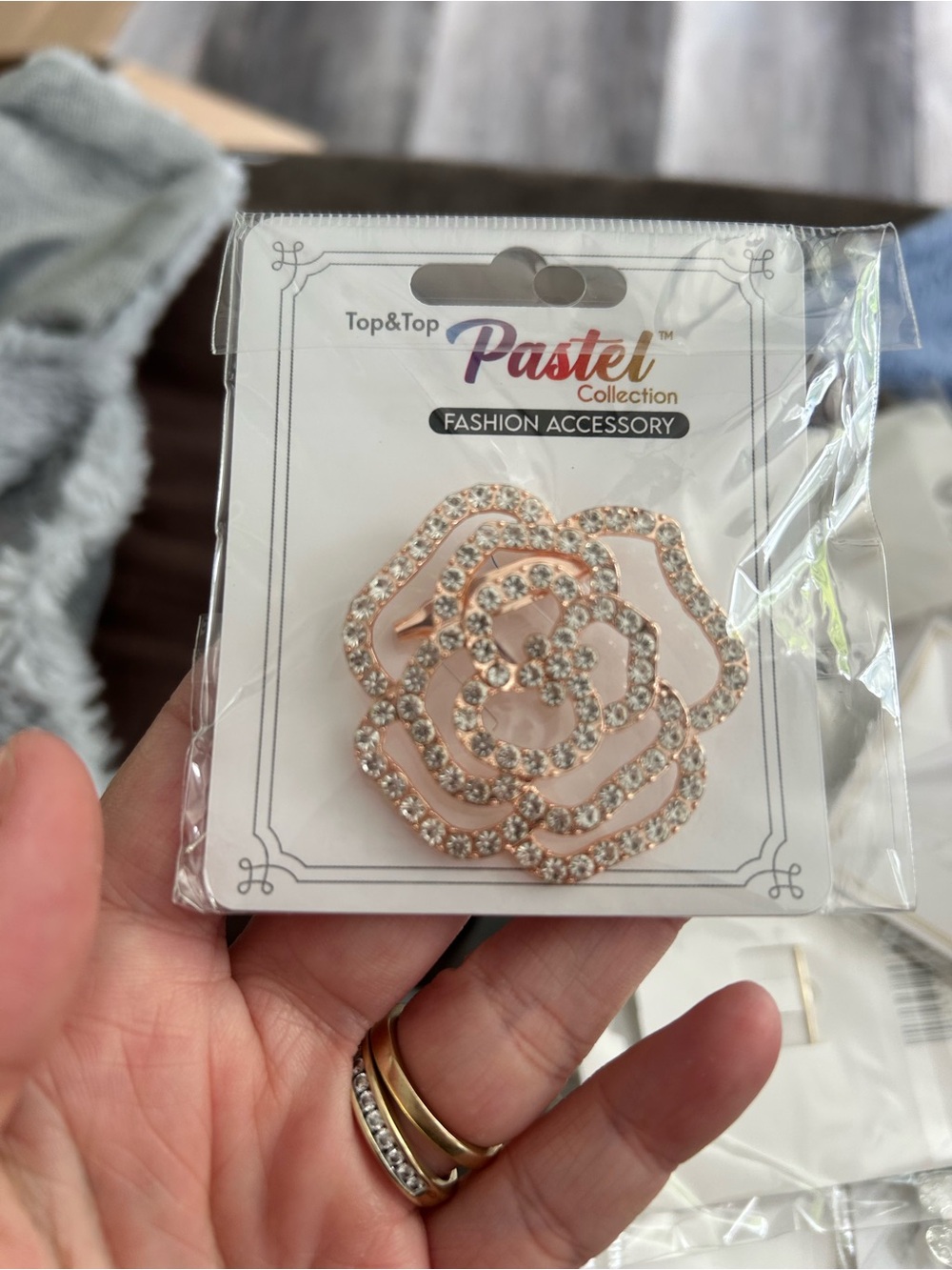 5/$25 Pastel Collection Rose Crystal Brooch - Rose Gold & Clear Rhinestones